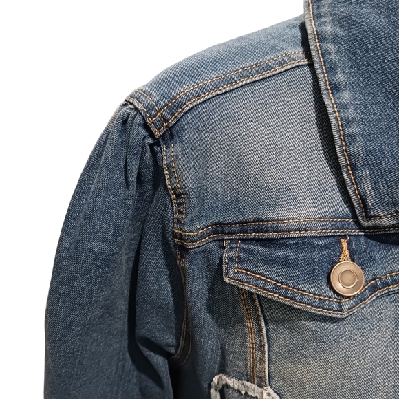 C Denim 1946 Womens Jacket Hearts Fringed XL Blue Bridal Casual Fall - Picture 3 of 10